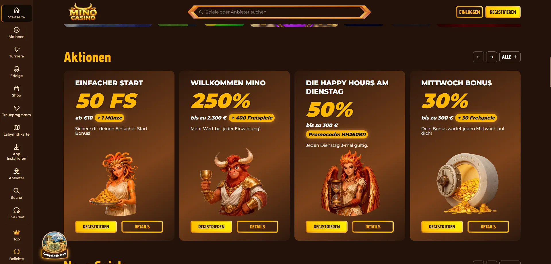 Bonus di benvenuto Mino Casino fino a 2300 euro e 400 free spin