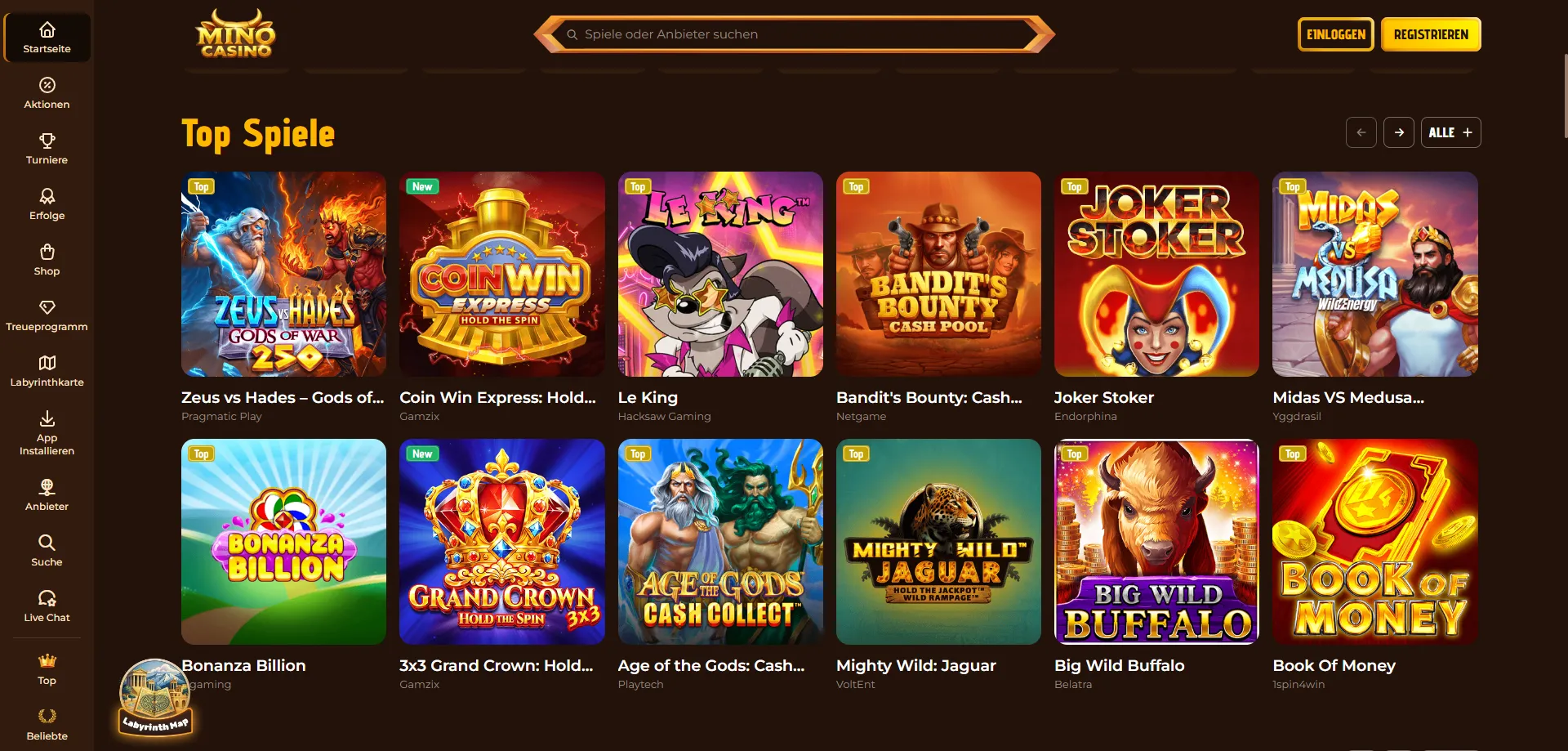 Libreria slot Mino Casino — oltre 9.000 giochi disponibili
