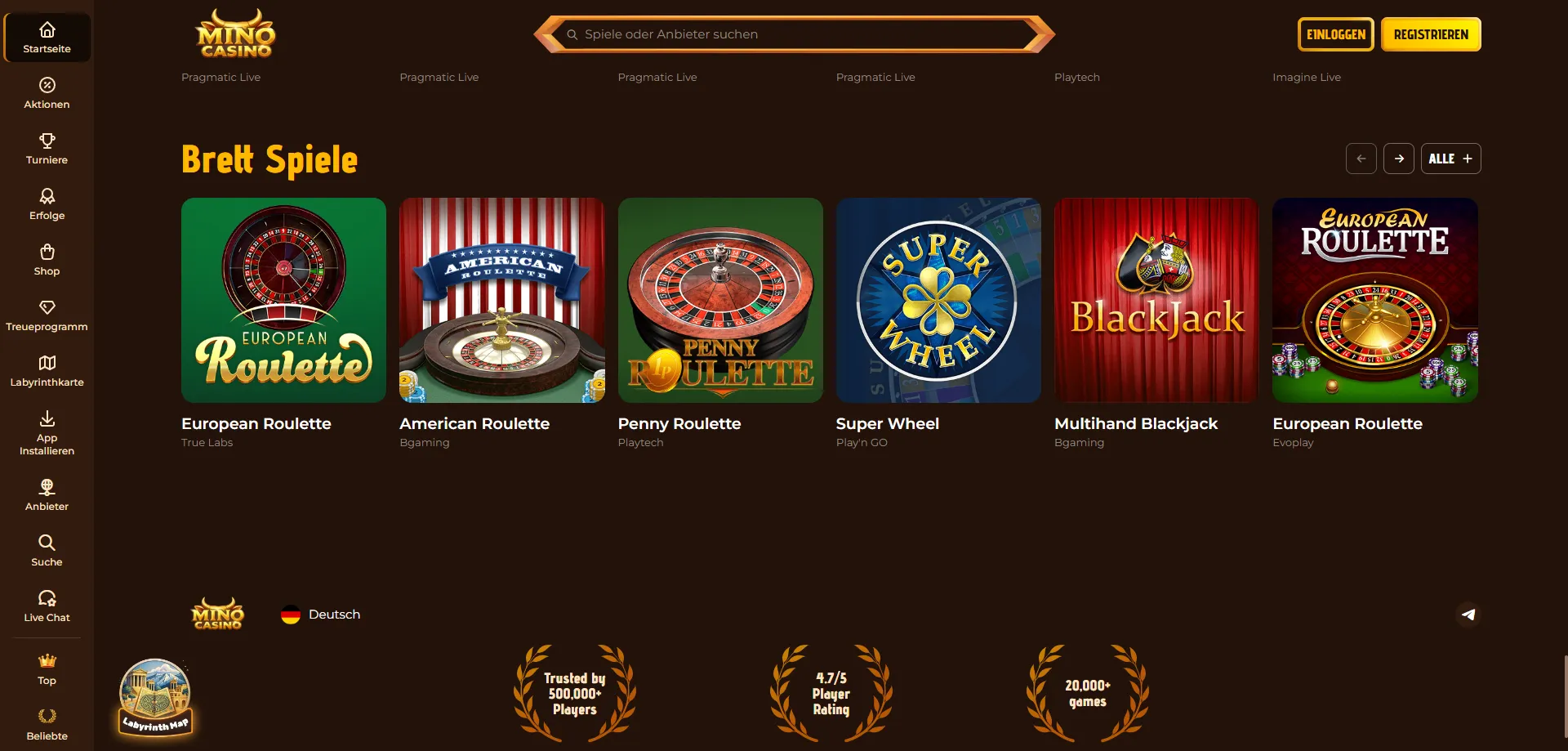 Tavoli live di Mino Casino con dealer professionali in streaming