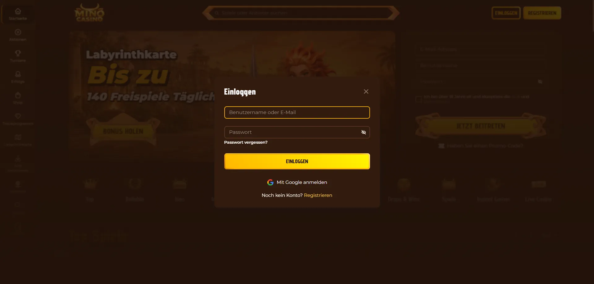 Accesso al conto Mino Casino su desktop e mobile
